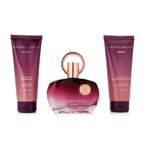 Afnan Supremacy Purple szett nőknek Eau de Parfum 100 ml + Tusfürdő 100 ml + Testápoló tej 100 ml