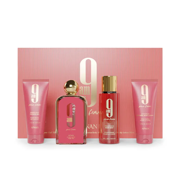 Afnan 9 am pour Femme szett nőknek Eau de Parfum 100 ml + Testpermet 150 ml + Tusfürdő 100 ml + Test