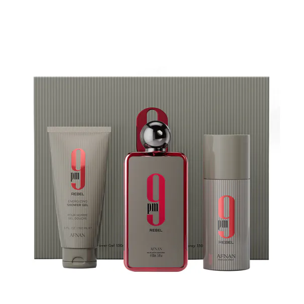 Afnan 9 pm Rebel szett Parfümvíz 100 ml + Testpermet 150 ml + Tusfürdő 150 ml