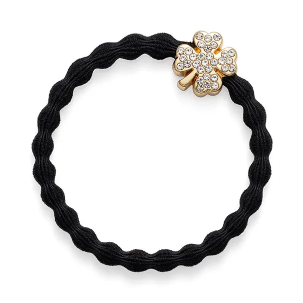By Eloise London Gold Diamanté Clover Leaf Black